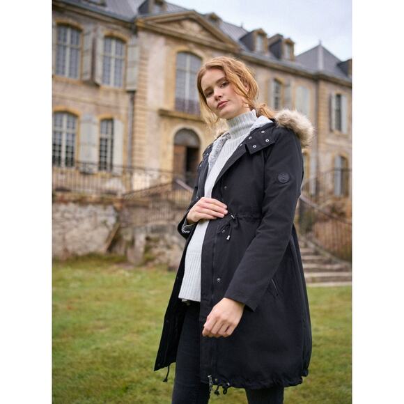 Seraphine 3 in 1 Black Lined Maternity & Baby wearing Parka Coat | S - Picture 2 of 9